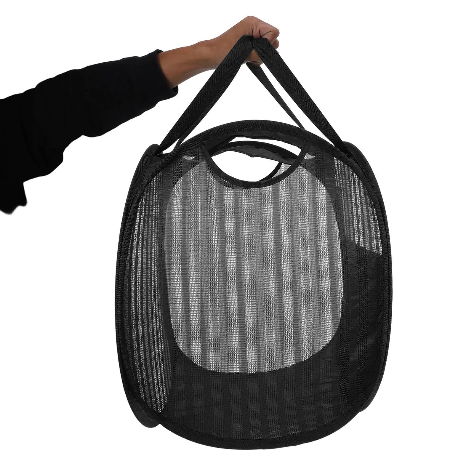 Pop Up Foldable Laundry Hamper Bag Large Mesh Dirty Clothes Basket Wide Opening Side Handles Breathable Space Saving for Home