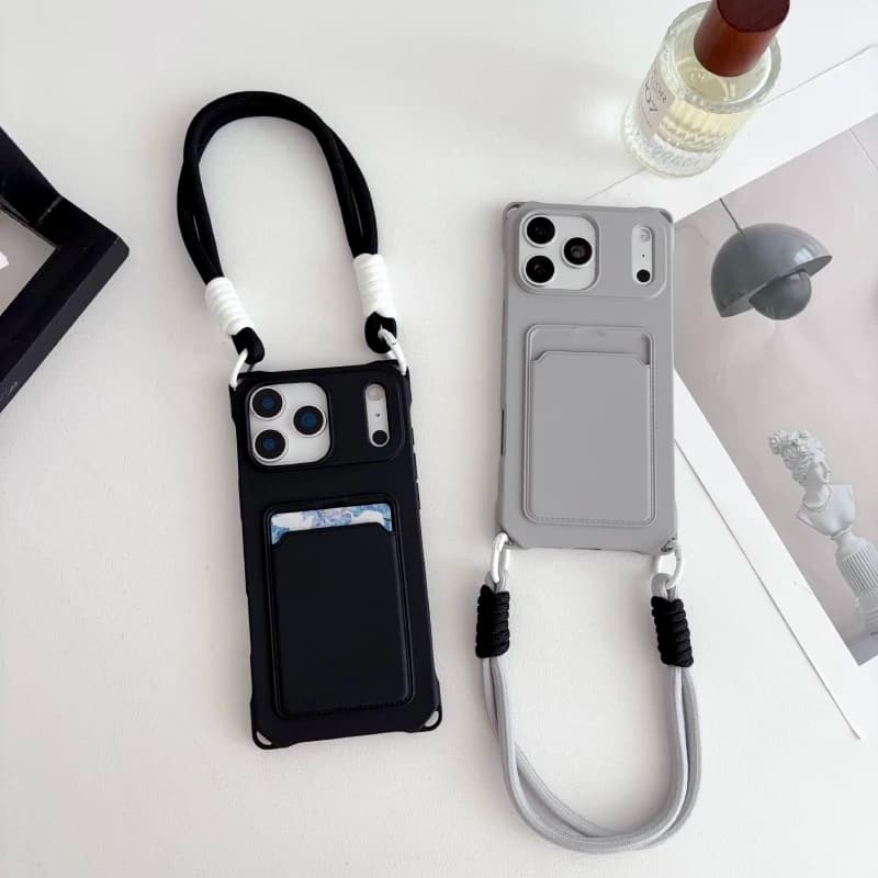 Soft Liquid Silicone Wallet Card Bag Wrist Short Rope Phone Case for iPhone 17 18 Pro Max 15 14 13 12 Mini 11 16 Pro Max Cover