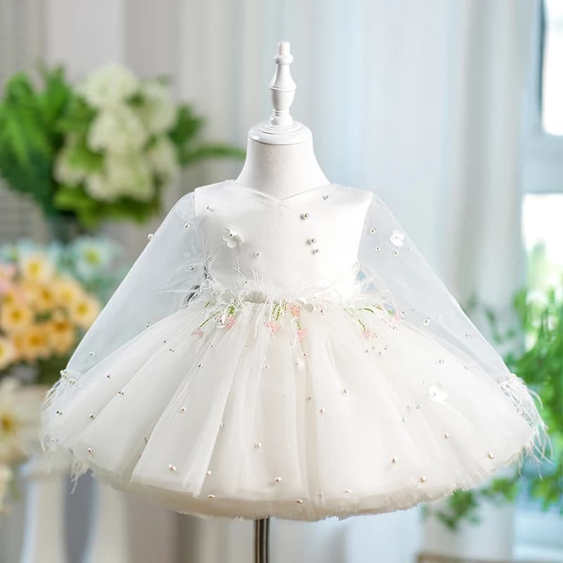 Jill Wish J553 Elegante abito da ragazza di fiore bianco Fiori 3D Manica lunga Principessa Bambini Arabo Matrimonio Compleanno Festa Abito da sera