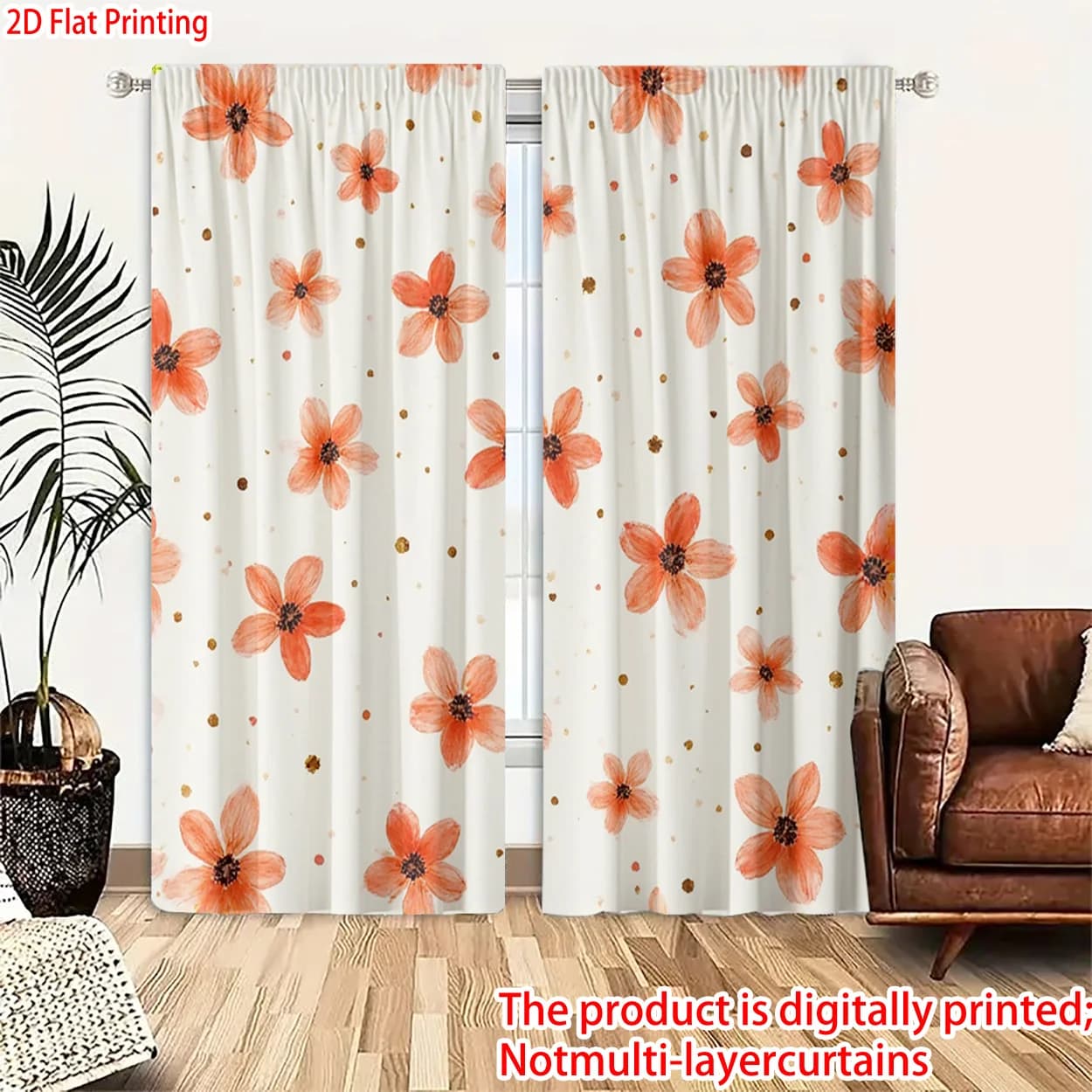 Decorative Floral Curtains Polyester Window Drapery Home Decor Sheet for Living Room Bedroom Accent Panel Curtain Pair