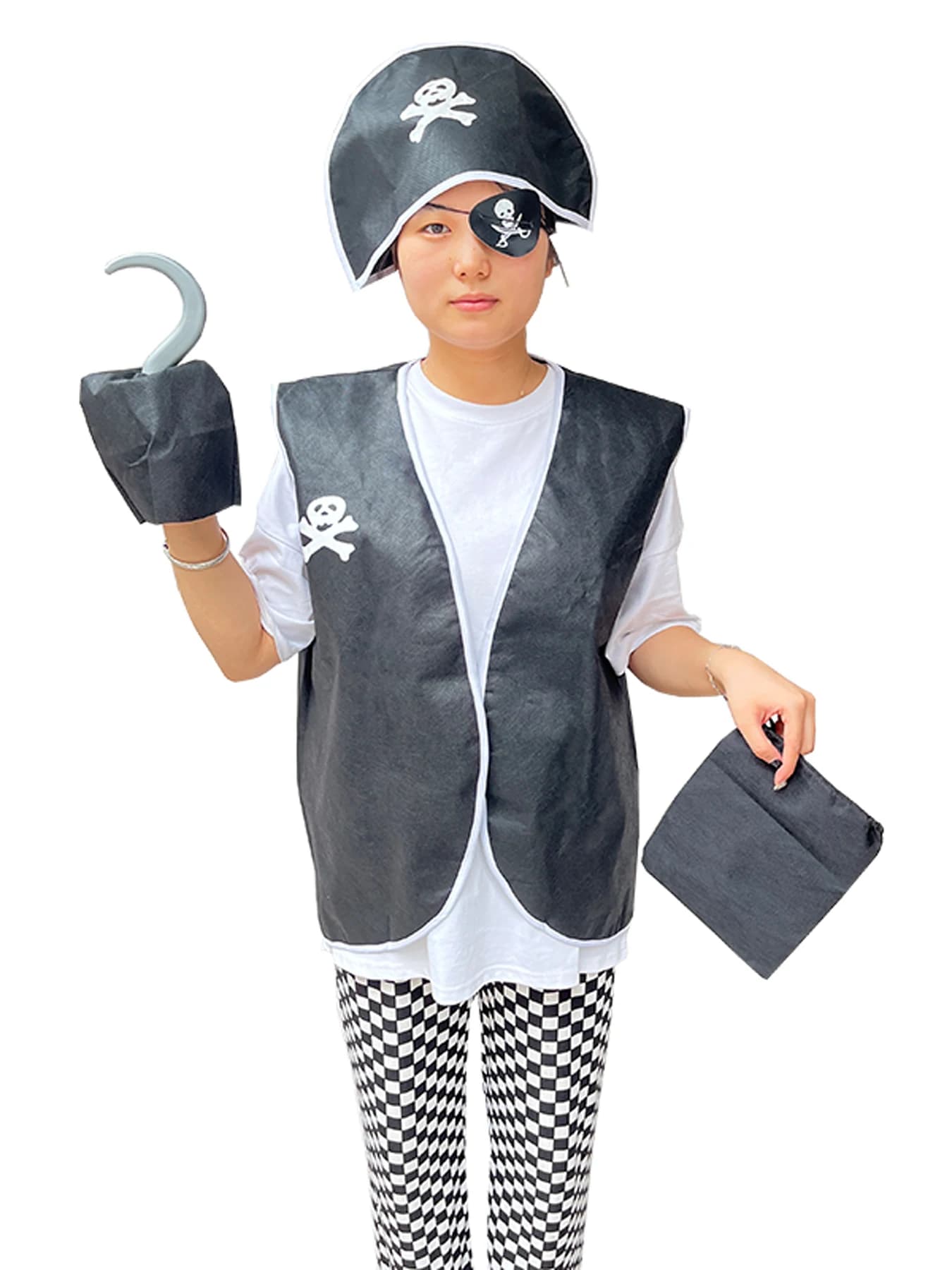 Costume da capitano con teschio pirata per bambini, donna, uomo, ragazzo, ragazze, carnevale, bucaniere, vestito cosplay, cappello fresco, pantaloni