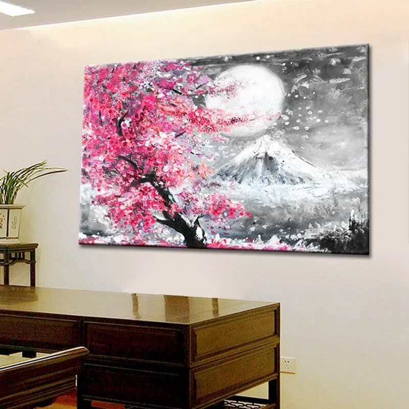 Scandinavian Wall Art Japanese Mount Fuji Cherry Blossom Watercolor Landscape Poster Print Home Bedroom Living Room Decor