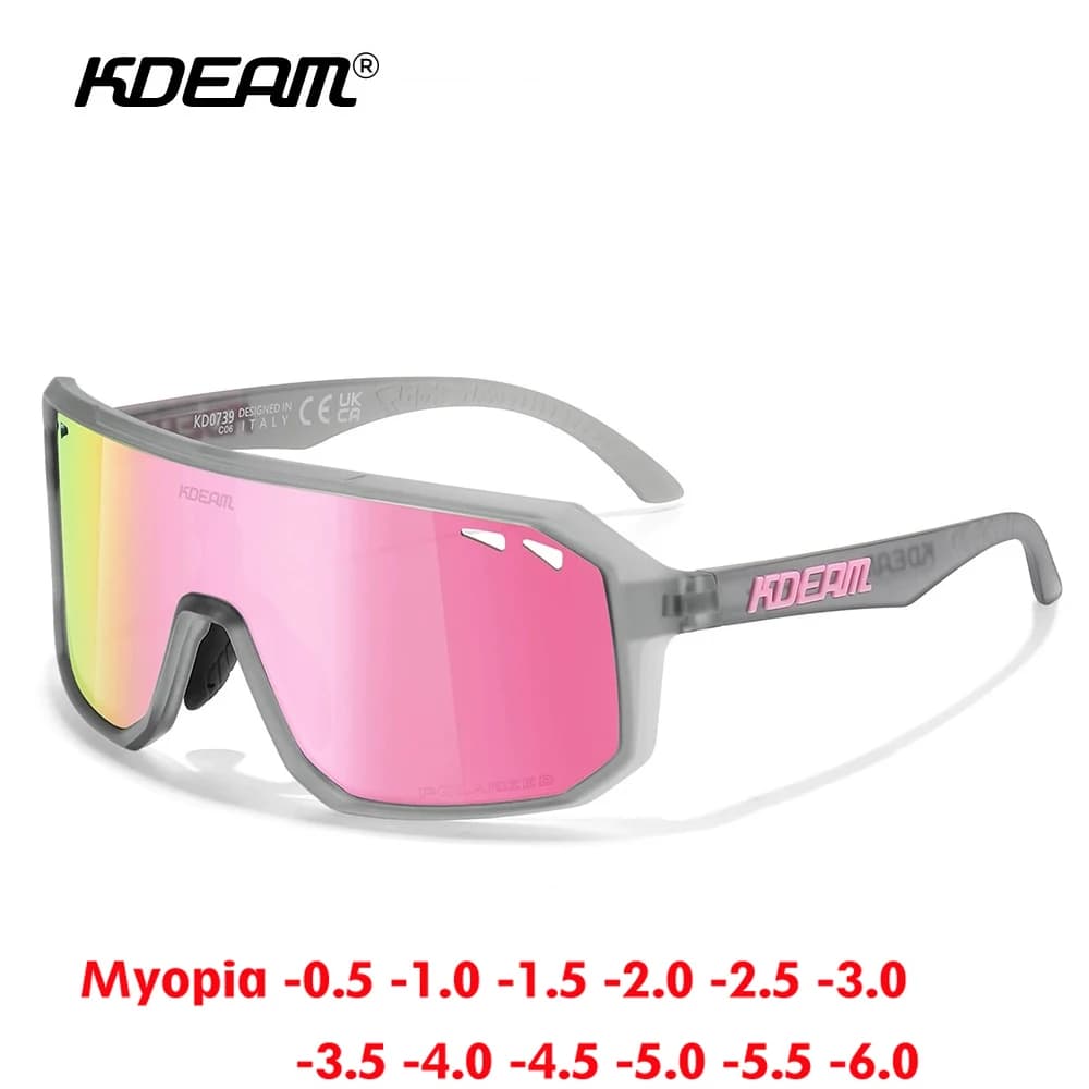 Occhiali da Sole Polarizzati KDEAM con Montatura Grande Monoblocco, Occhiali da Ciclismo Antivento TR90, Occhiali Sportivi da Esterno -0.50 a -10.00
