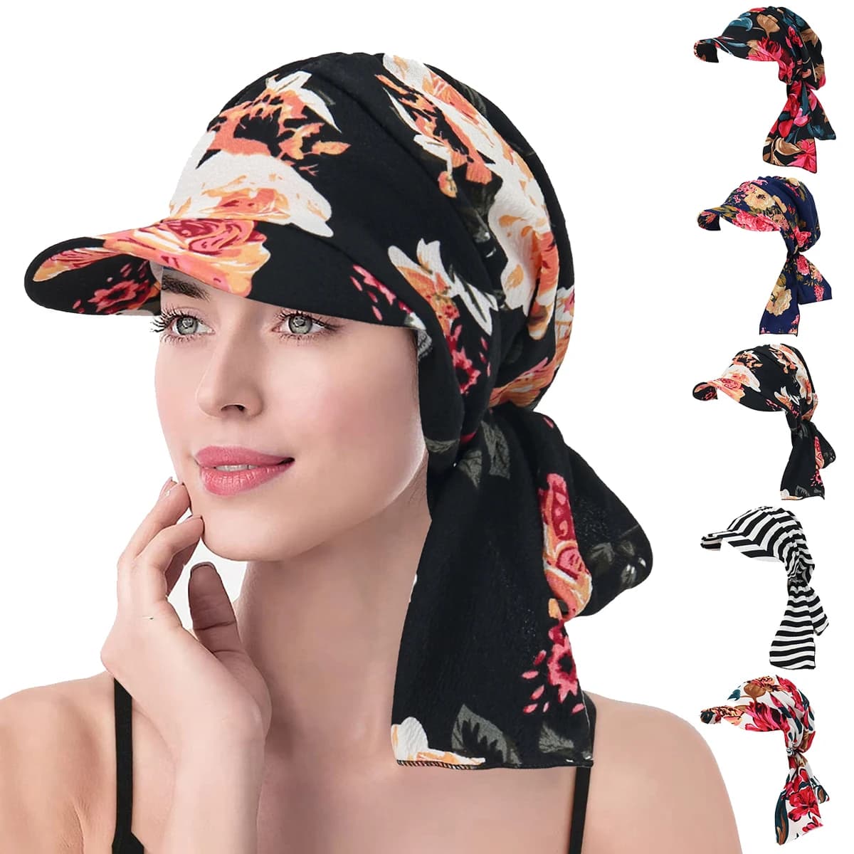 2026 New Fashion Print Women Hijab Caps Wrap Hair with Brim Turban Bonnet Breathable Comfortable Ladies Headscarf Hat Hide Hair