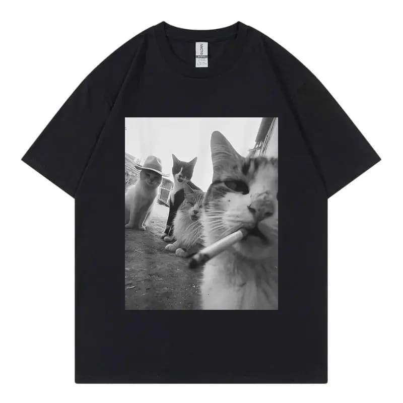 Divertenti Magliette con Grafica di Gatti che Fumano, Abbigliamento Unisex, T-shirt Harajuku Y2k, Moda Casual, Magliette a Maniche Corte, Streetwear