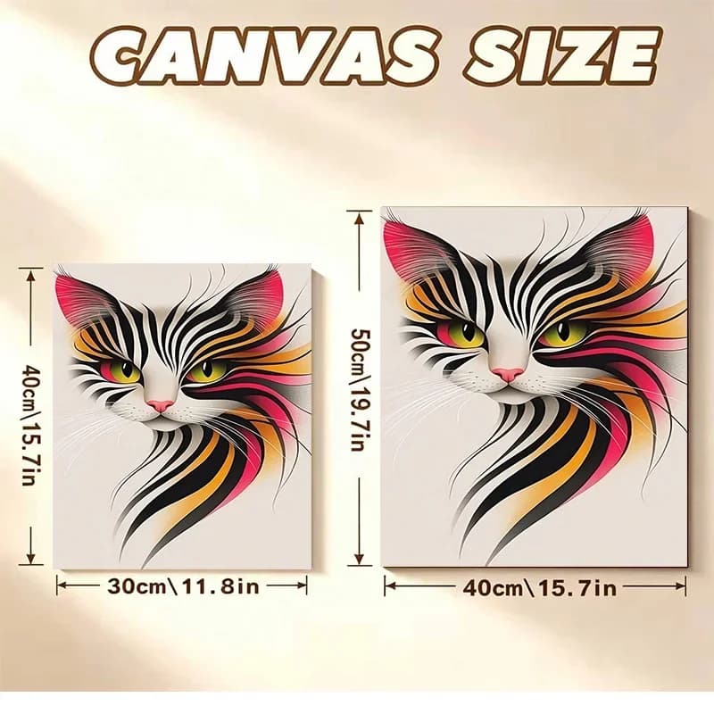 Professional Art Use, 2D Flat Adult Beginner DIY Paint by Numbers Kit - Includes Unique Colorful Cat Art Canvas, Acrylic Paste P