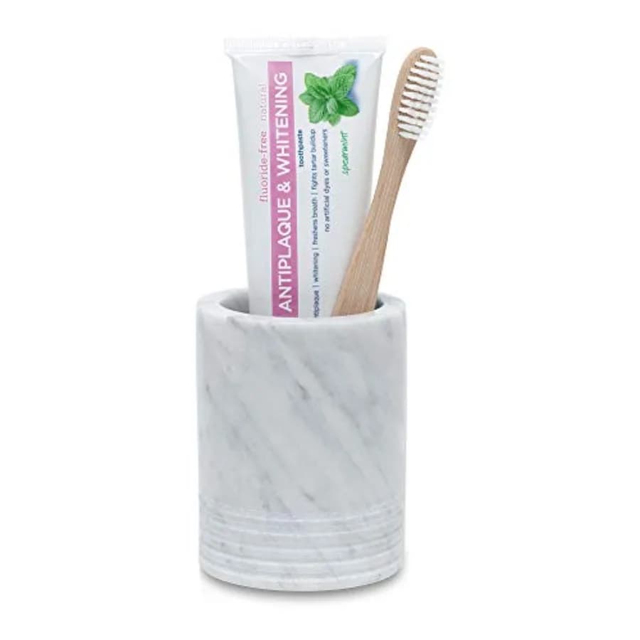 Collezione SPA in Marmo Naturale: Portaspazzolino, Porta Pennelli Trucco, Organizzatore da Bagno per Piano di Lavoro