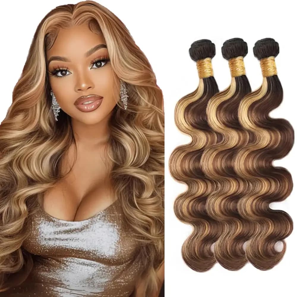20 22 Inch Highlight Bundles Water Wave Bundle Brazilian Virgin Hair 1/3/4 Bundles P4/27 Body Wave Bundle Hair Extensions