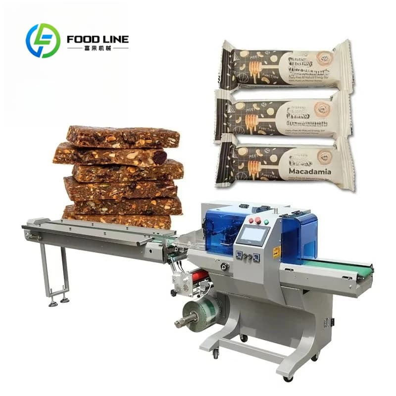 Confezionatrice automatica personalizzata per il flusso del sacchetto del cuscino per la linea di imballaggio commerciale della barra di cioccolato delle barre energetiche delle proteine della caramella