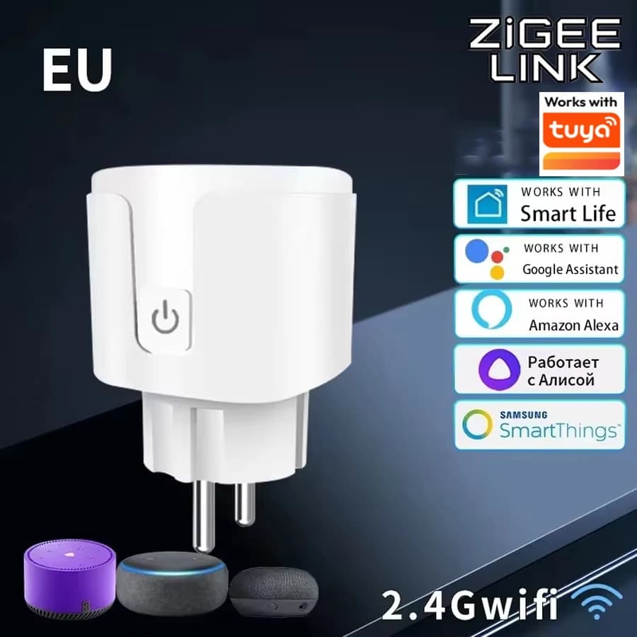 EU 16A/20A Intelligent WiFi Plug Tuya Power Monitor Grip with Timer Switch Voice Control for Alexa Google Assistant App Smart Life