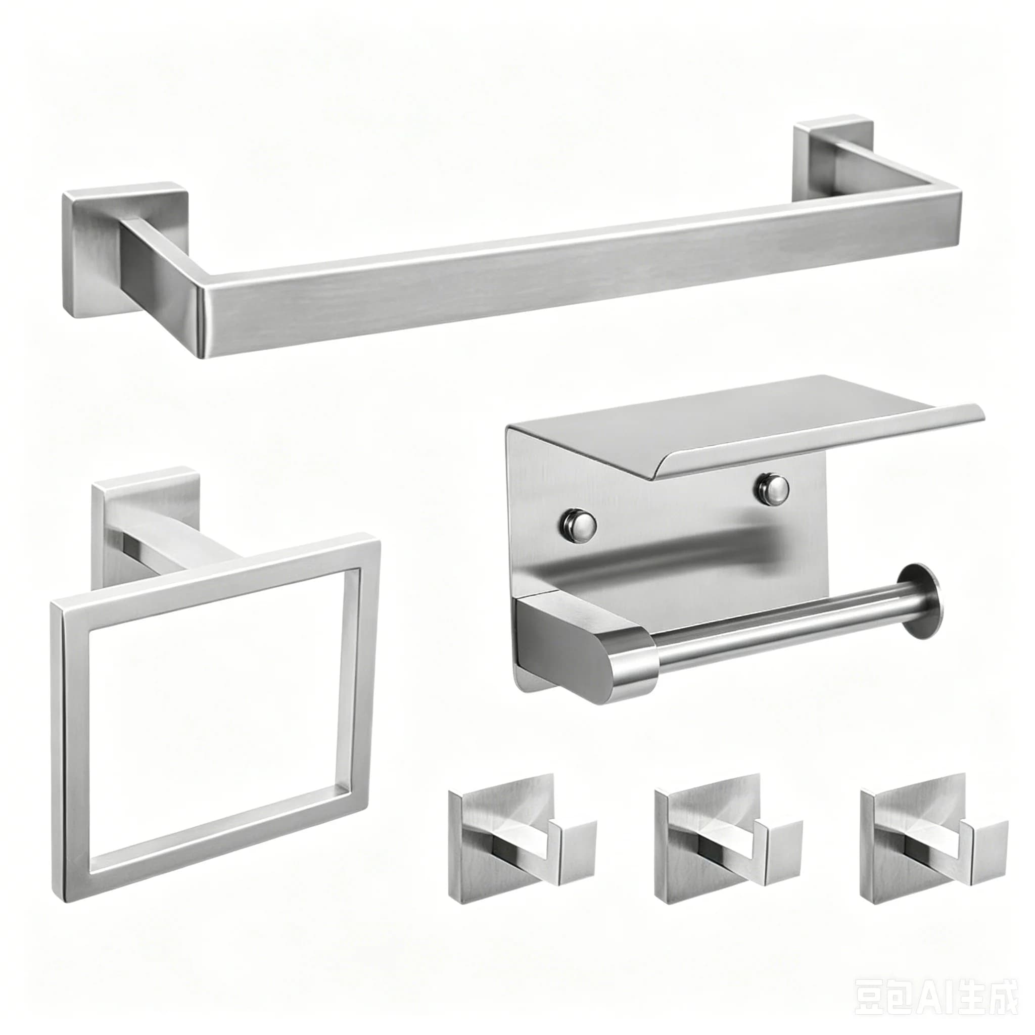 Bathroom Storage Set,Modern 6 PCS Stainless Steel Bathroom Hardware Set Matte Black Brush Gold Towel Bar Kit Toilet Paper Holder