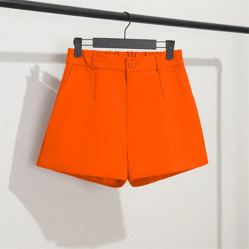 Black Suit Shorts Women's Summer Thin Loose High Waist A-Line Casual Wide Leg Pants Casual Workwear Polyester Knitted Trousers