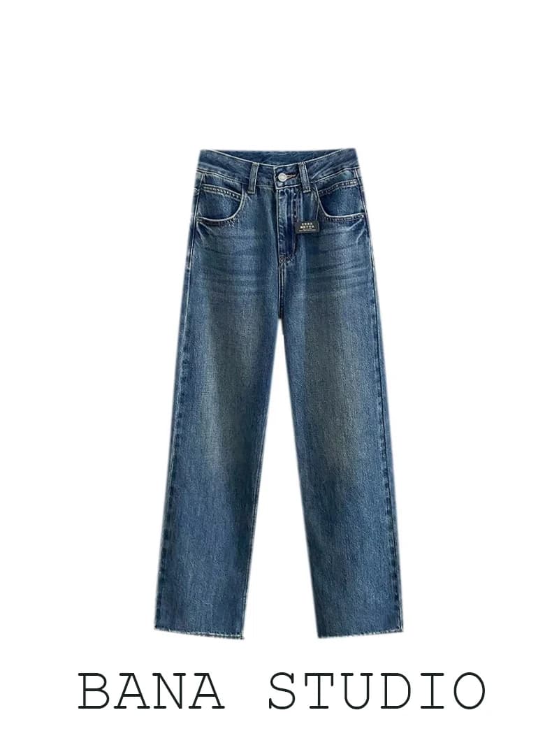 Jeans Slimming Blu Scuro Lavato a Gamba Dritta da Donna, Pantaloni in Denim Morbidi e Fluidi a Vita Alta, Jeans Spessi Primavera Autunno da Donna
