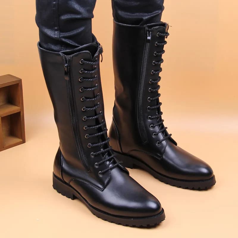 Stivali Alti di Lusso da Uomo per Moda, Spettacoli e Discoteche, Scarpe in Vera Pelle, Stivali da Motociclista Autunno-Inverno, Stivali Lunghi da Cavaliere