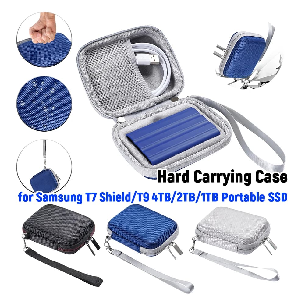 Custodia rigida con tasca in rete e tracolla, borsa da viaggio in EVA per hard disk esterno, compatibile con Samsung T7 Shield/T9 SSD portatile
