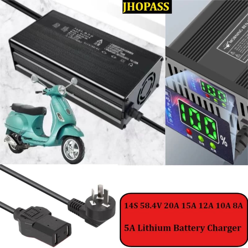 Caricabatteria al litio LCD Smart 58,4 V LiFePO4 per scooter elettrico moto E-Bike - Spina multipla AC110V 220 V EU AU US UK