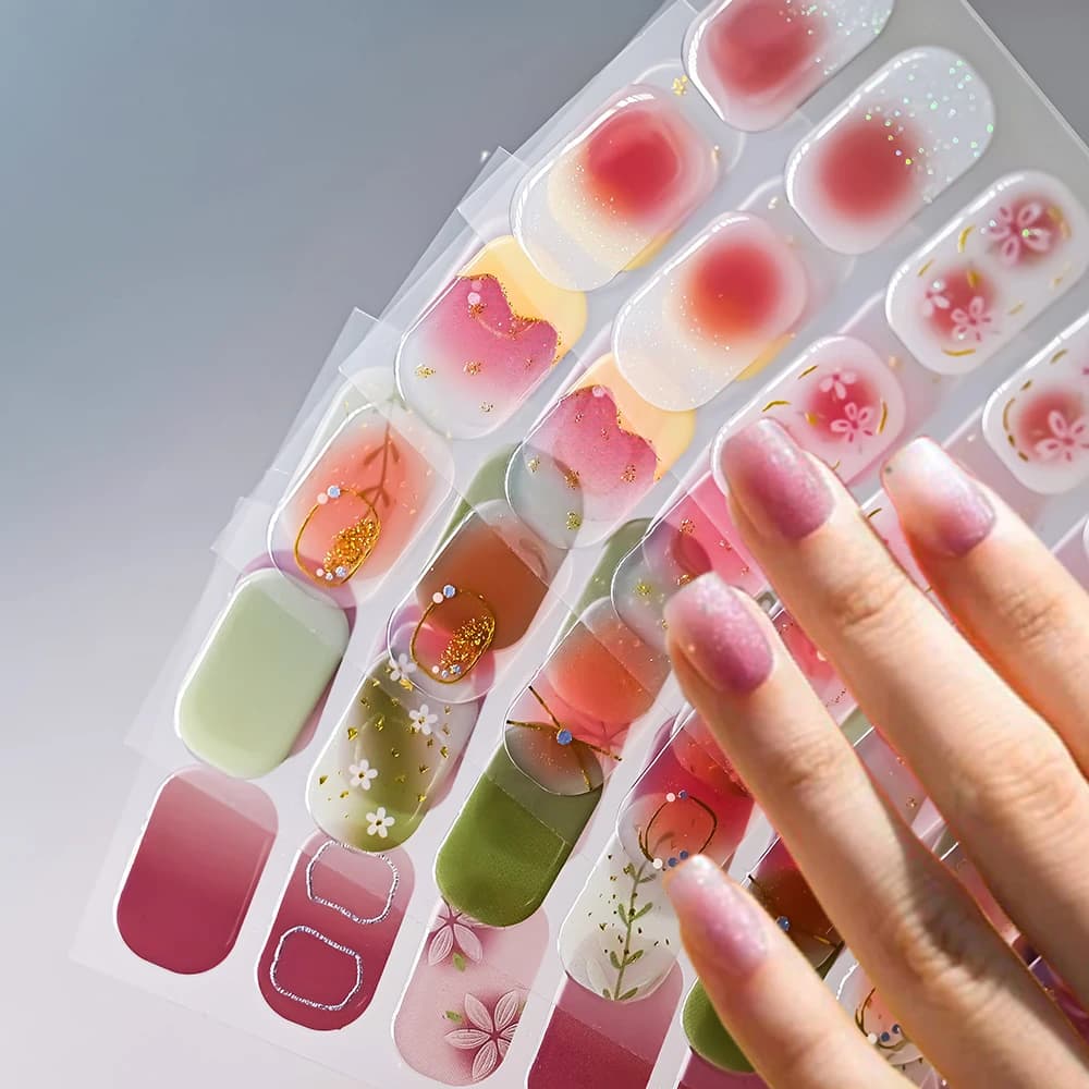 1 pz Blush Fiori Semi Curato Gel UV Adesivi Per Unghie Lampada UV Curata Unghie Estese Punta Strisce Adesivo Impermeabile per Salone e Principianti