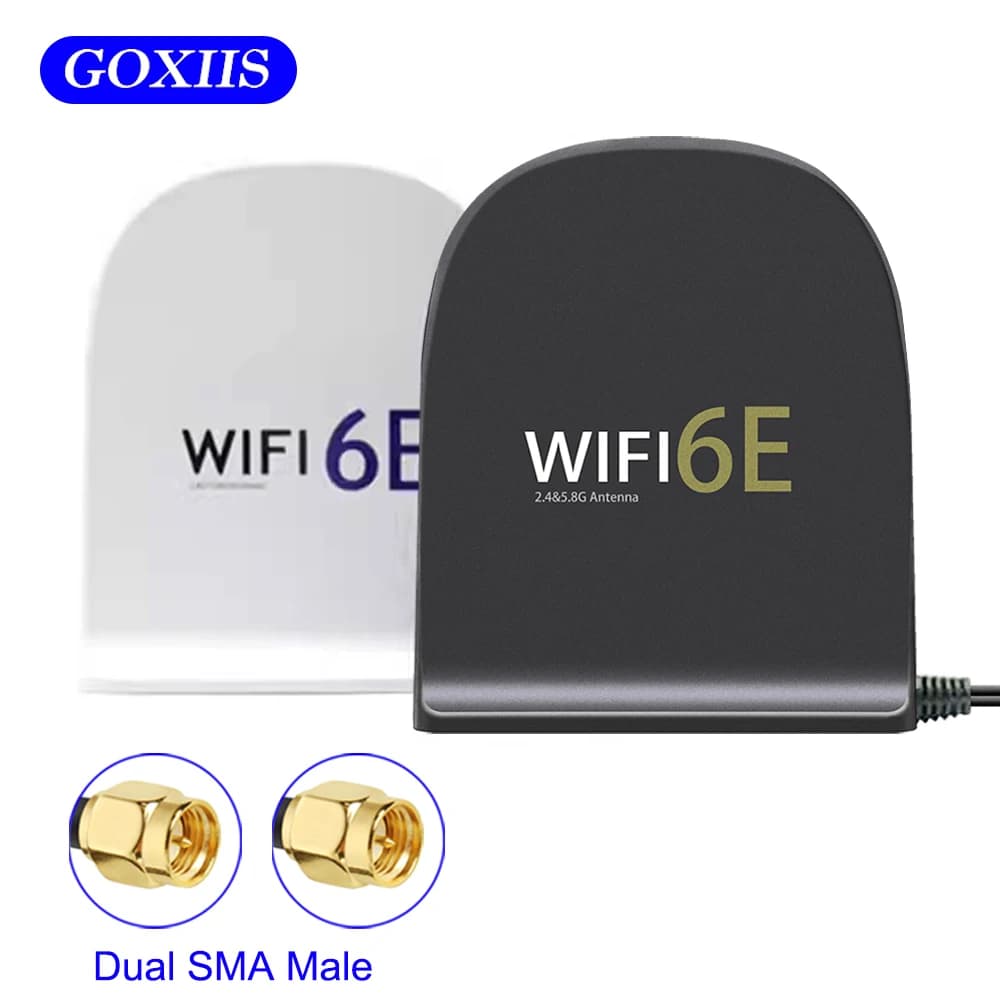 Antenna da tavolo a doppia frequenza 2.4G e 5.8G Antenna per scheda di rete router WIFI 6E 15dBi base magnetica ad alto guadagno doppia interfaccia SMA