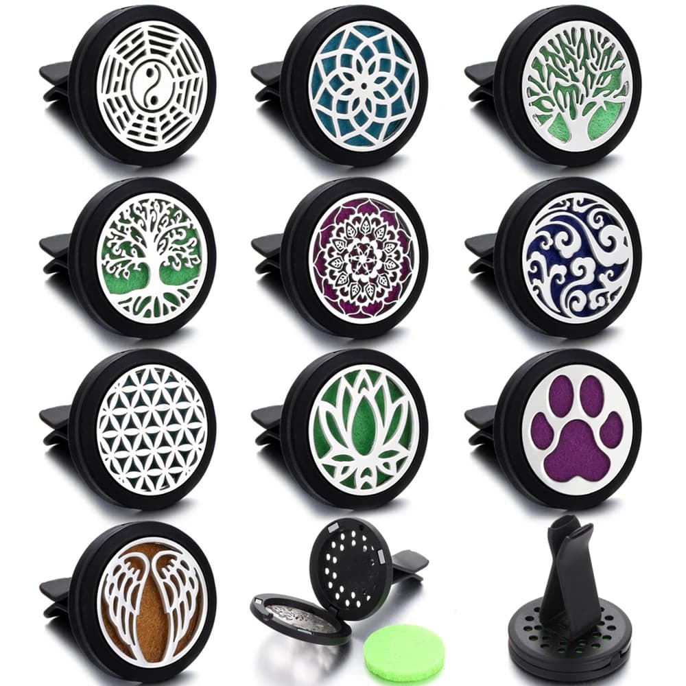 New refreshing for car black smell perfume diffuser clip automatic air intake oil essential alloy stainless steel medallion interior accessory