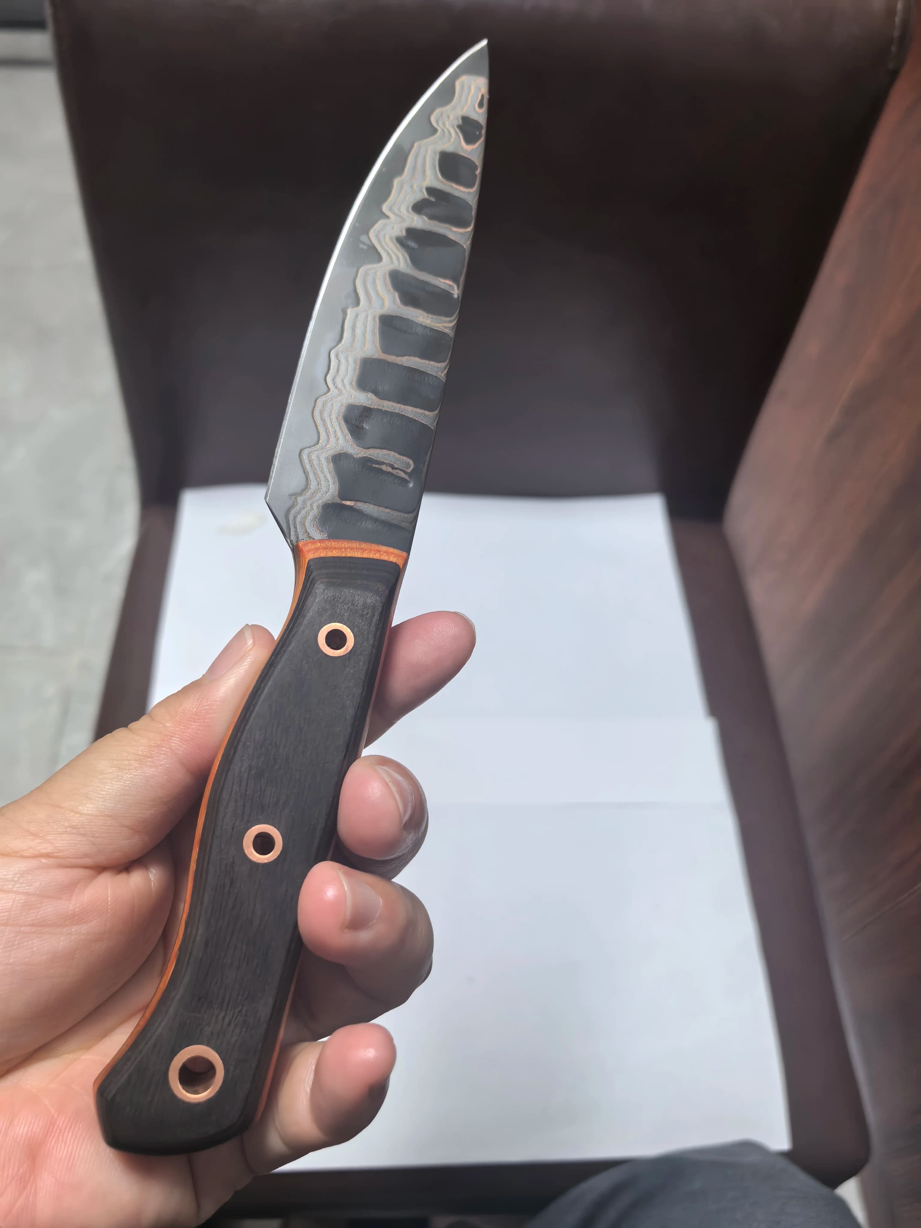 5 Inch Utility Knife Tricolour Copper Damasus Steel Blade Barbecue Paring Cleaver Handmade Forged Kitchen Knives Cooking Tools