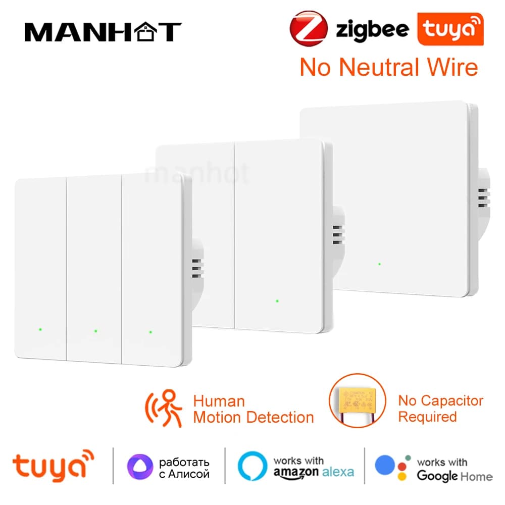 Nuovo Tuya Zigbee Smart Wall Light Switch Interruttore del sensore di movimento umano Nessun neutro Nessun condensatore richiesto Funziona con Alexa Google Home