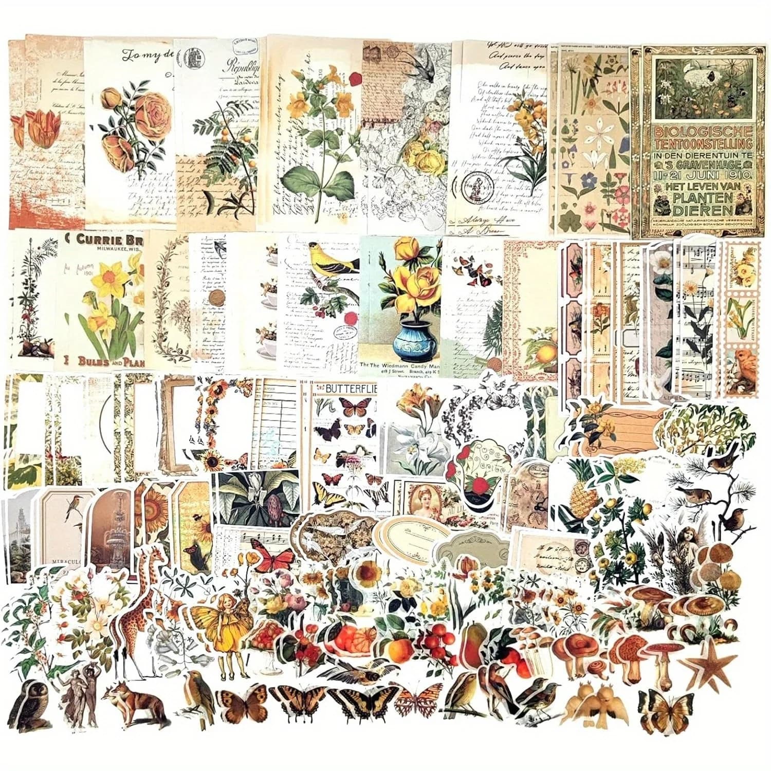 200PCS Vintage Scrapbooking Supplies Kit for Journaling, Scrapbook Sticker Paper Pack for for Bullet Journals Junk