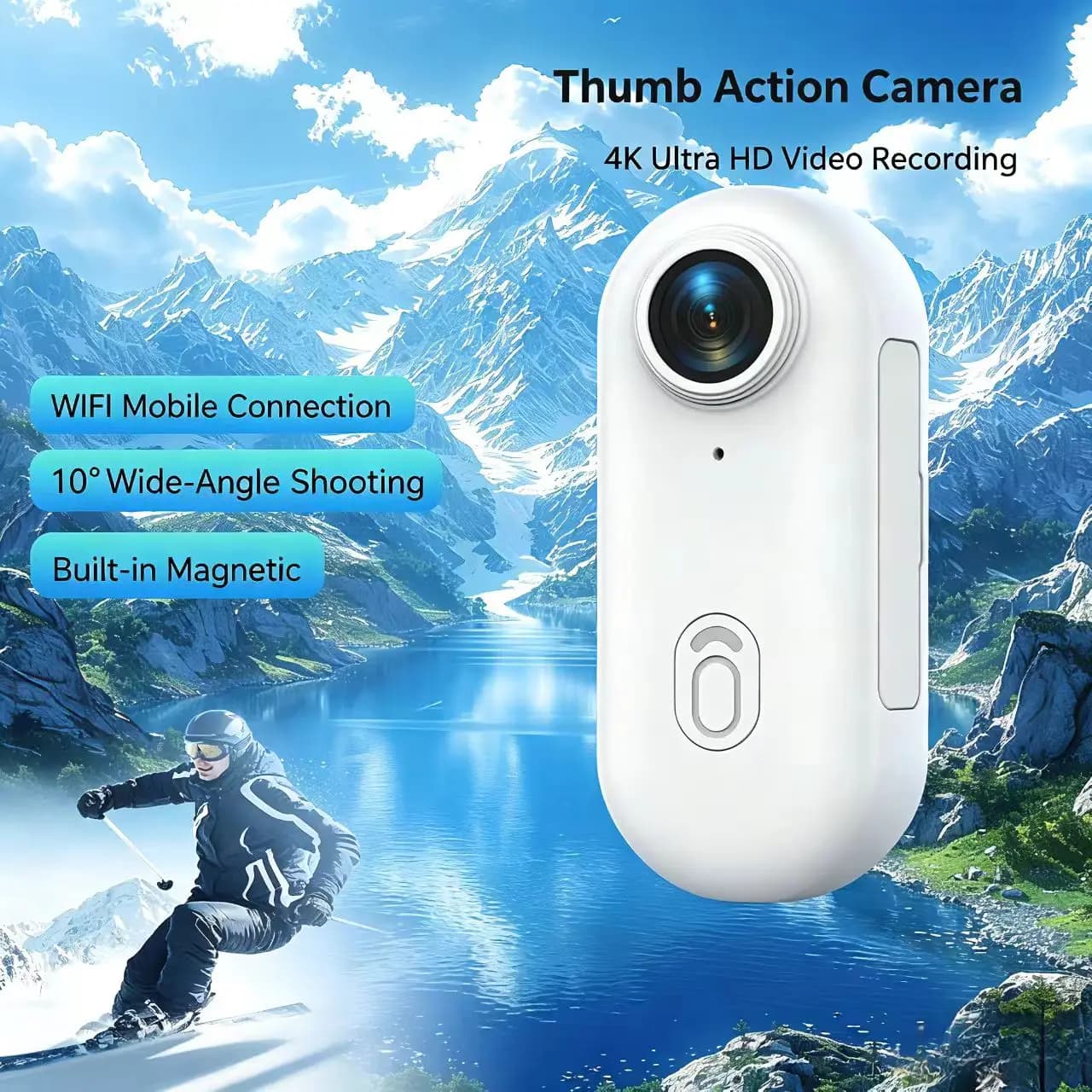 4K Thumb Action Camera, HD Sports Camera, Digital Image Stabilization, Automatic Exposure, 800mAh Battery, Rechargeable Lithium