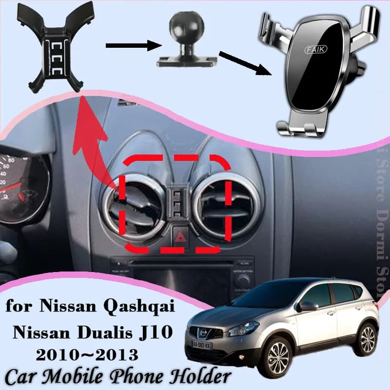 Mobile Phone Holder for Nissan Qashqai Dualis J10 2010~2013 Air Vent Clip Tray Cell Stand Support Gravity Car Mount Accessories