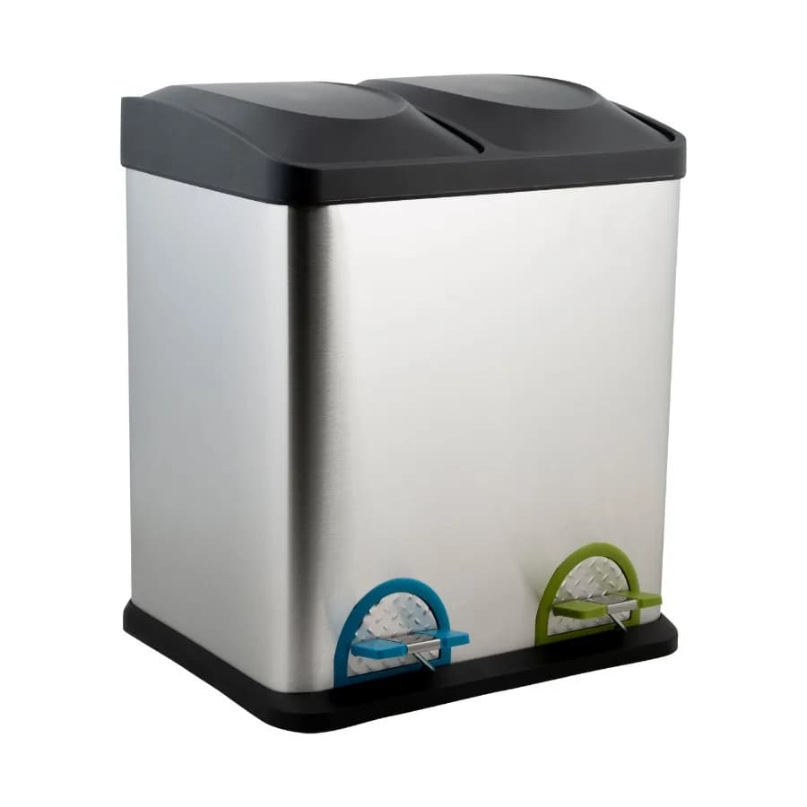 30 Liter 2 Compartment Stainless Steel Recycle Bin for kitchen and office use, silver, rust-resistant and fingerprint-proof fin