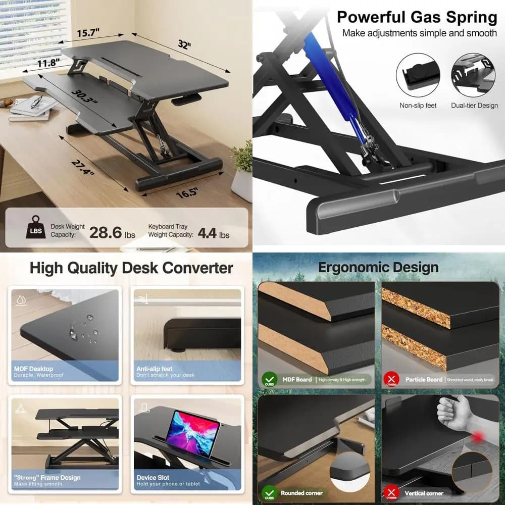 Height adjustable desk stand with Double Monitor and Keyboard Tray, for Home Use or Office
