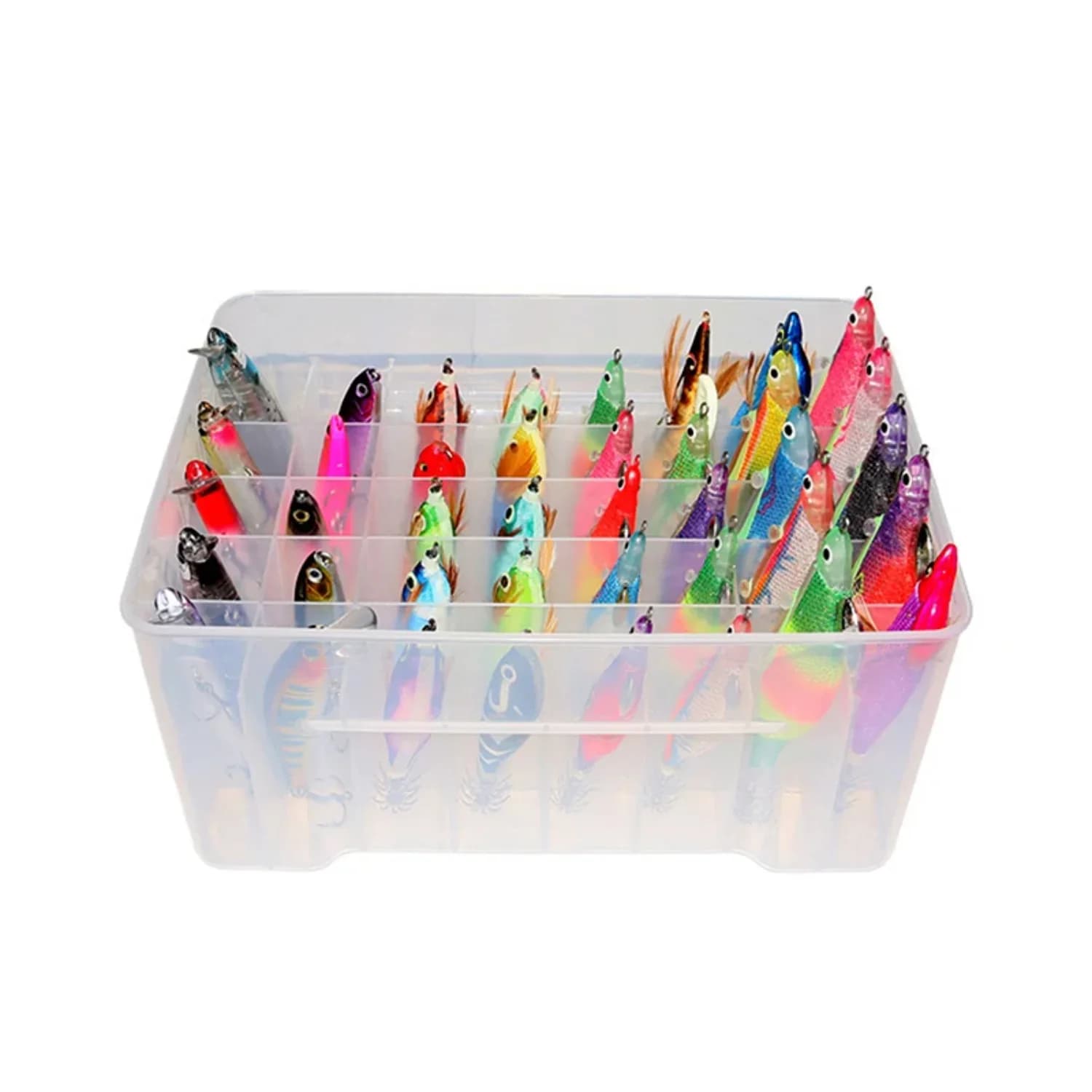 40 Griglie Scatola per attrezzatura da pesca in plastica Scatola foderata Webfoot Polpo Egi Scatola per organizzatore Squid Jig Esca dura Custodia per attrezzi da mare