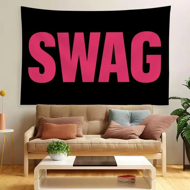 VIKAMA SWAG Hip-Hop Minimalist Text Tapestry Polyester Wall Hanging Trendy Urban Art for Living Room Bedroom Decor