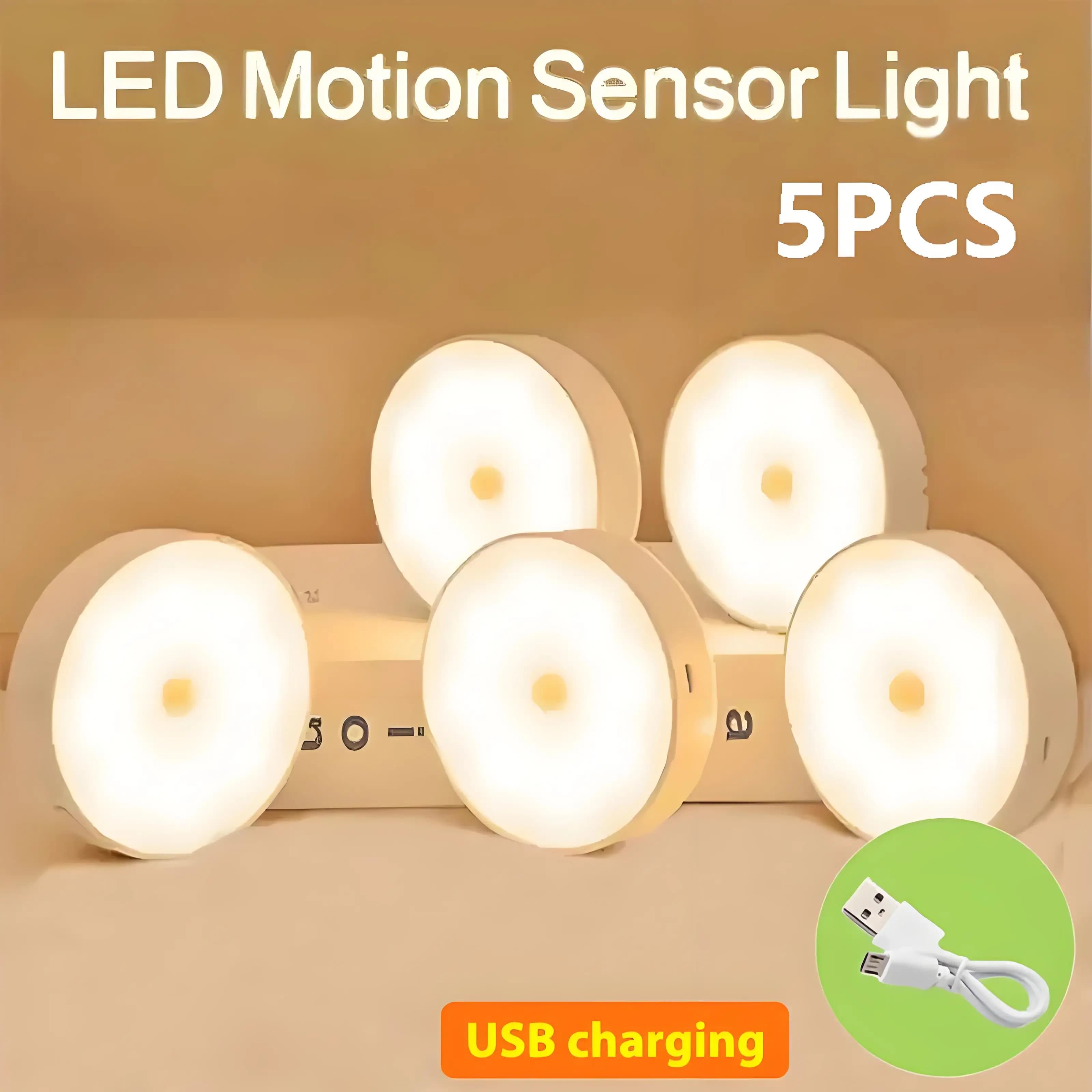 Set di 5 Luci Notturne LED Wireless con Sensore di Movimento, Lampade USB per Camera da Letto, Cucina, Scale, Corridoio, Armadio