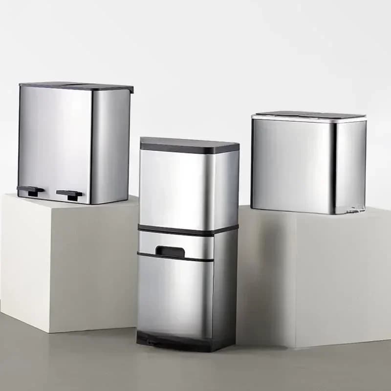 Cestino senza contatto da cucina Cestino per rifiuti separato asciutto e bagnato in acciaio inossidabile Doppio contenitore Botes De Basura Elettrodomestico EB5LJT