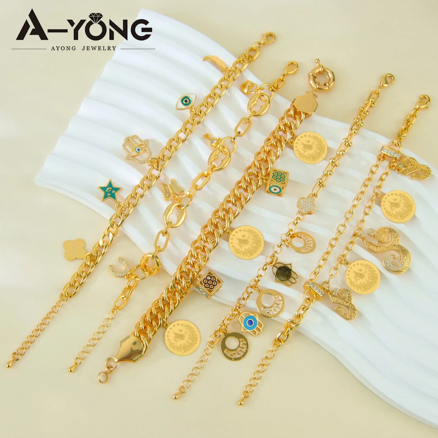 Bracciale con ciondoli alla moda Dubai placcato oro 21k con zirconi islamici italiani Catene a mano Hip Hop Algeria Gioielli per feste per eventi da donna
