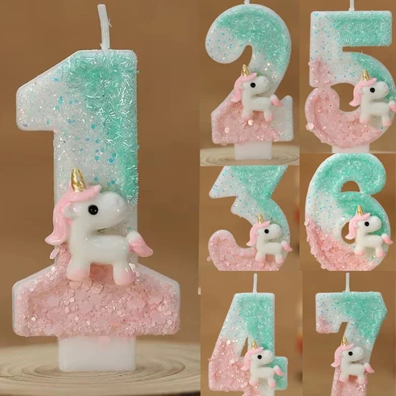 Candela di compleanno 0-9 Numero Candela per torta per festa di compleanno Candele di compleanno per unicorno rosa per torta Decorazioni di compleanno per bambini blu