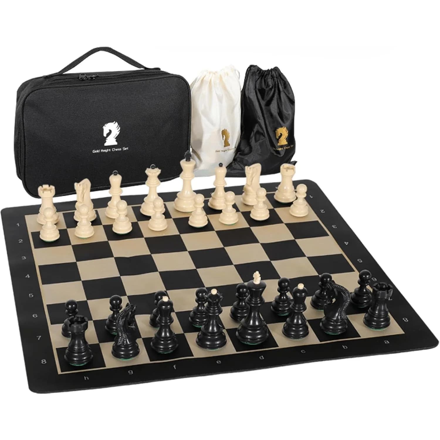 Set di Scacchi Pieghevole Portatile da 20 Pollici, Pezzi Pesanti, Doppie Regine e Borsa per il Trasporto – Ideale per Adulti, Principianti, Campeggio e Serate di Gioco