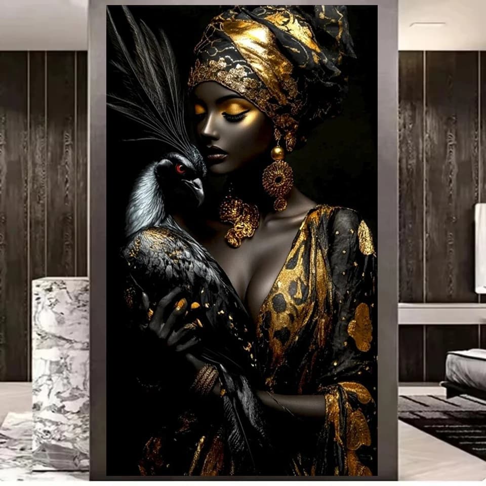 Beautiful black african woman Peacock diy Diamond Painting Kits for Adults,New 2026 Diamond Art For Beginner,Full Diamond Mosaic