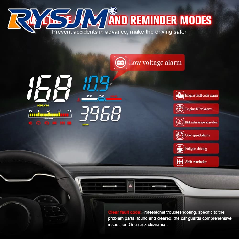 D5000 Digital OBD2 Car Windshield Projector OBD Head Up Display Speedometer RPM Tachometer Voltage Water Temperature Gauge