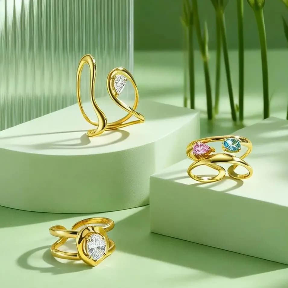 Anello Aperto a Doppio Strato con Zirconi a Goccia per Donne, Anelli Geometrici in Acciaio Inossidabile, Gioielli alla Moda da Impilare, Regalo