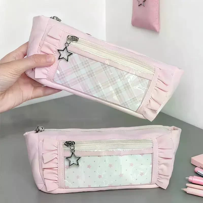 Large-capacity Simple Lace Pencil Case Ins High-value Student Stationery Storage Bag Stationery Box Pen Bag