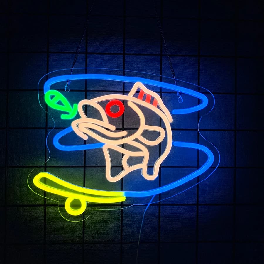 Insegna al neon da pesca per la decorazione della parete, insegna al neon divertente, insegna al neon a led per canna da pesca per la parete del club di pesca del pescatore, casa da pesca