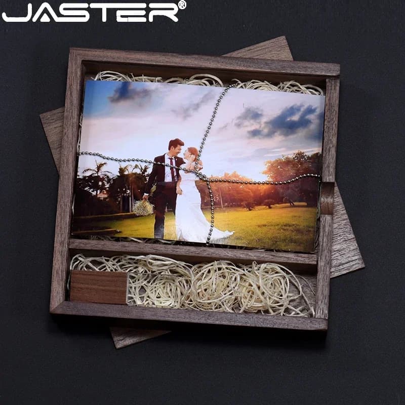 JASTER Fotografia creativa Regalo di nozze Pen Drive 128 GB Scatola di legno di cristallo Chiavetta USB 64 GB Memory Stick in oro rosa 32 GB