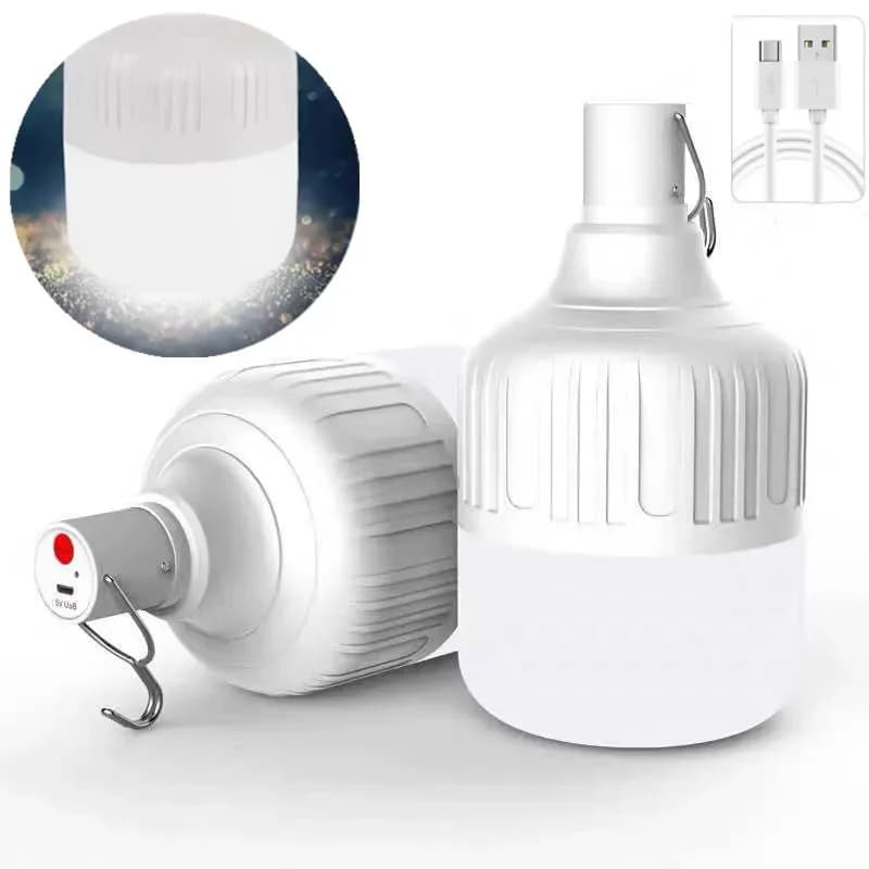 Lanterna da campeggio portatile ricaricabile tramite USB a LED Luci da campeggio di emergenza per esterni Lampadina Lampadina ad alta potenza Batteria Illuminazione per tende da barbecue