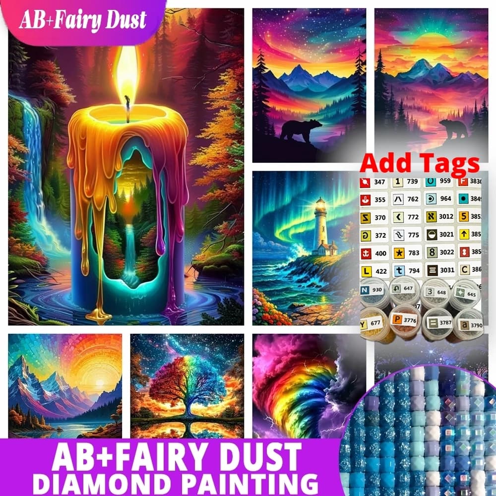 AB Fairy Dust Landscape Diamond Mosaic Northern Lights Candle Full Square Round Painting Picture Embroidery Kit Wall Decor