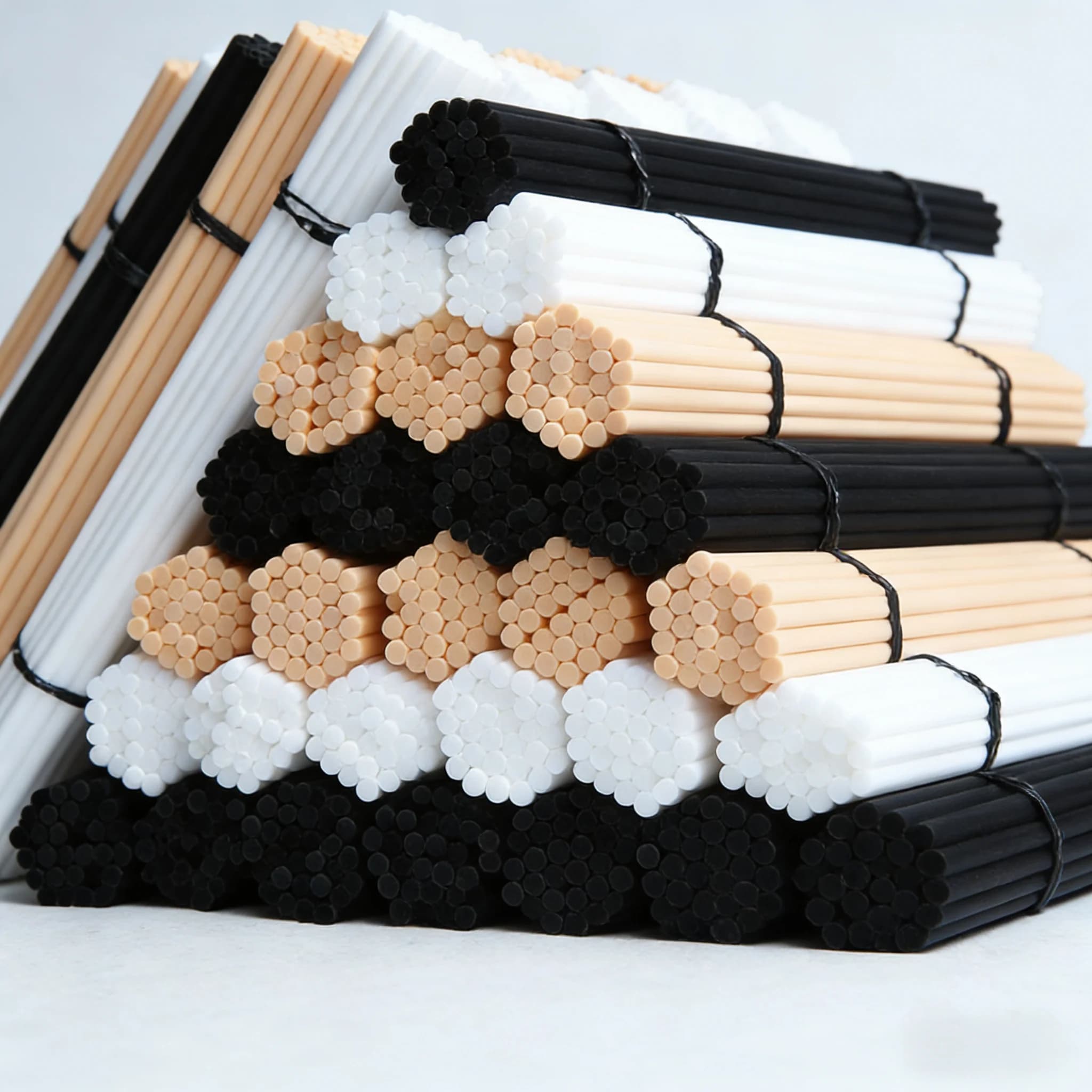 100 bastoncini diffusori da 3 mm x 240 mm, tre colori: legno, nero, bianco, bastoncini diffusori, fragranza senza fiamma