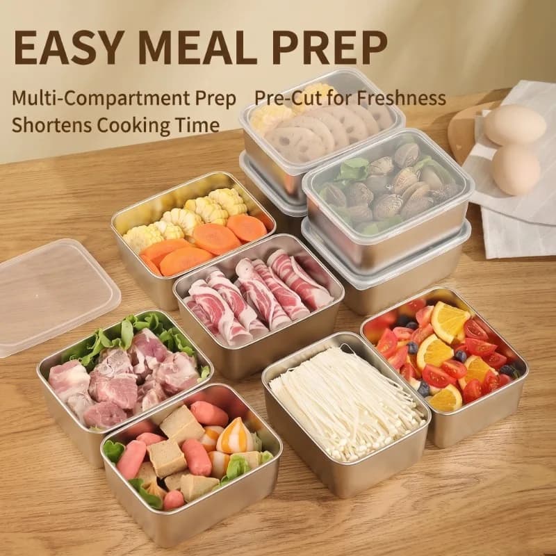 Stainless Steel Food Storage Containers Set - Airtight Lunch Boxes for Meal Prep, Camping & Office, Dishwasher Safe