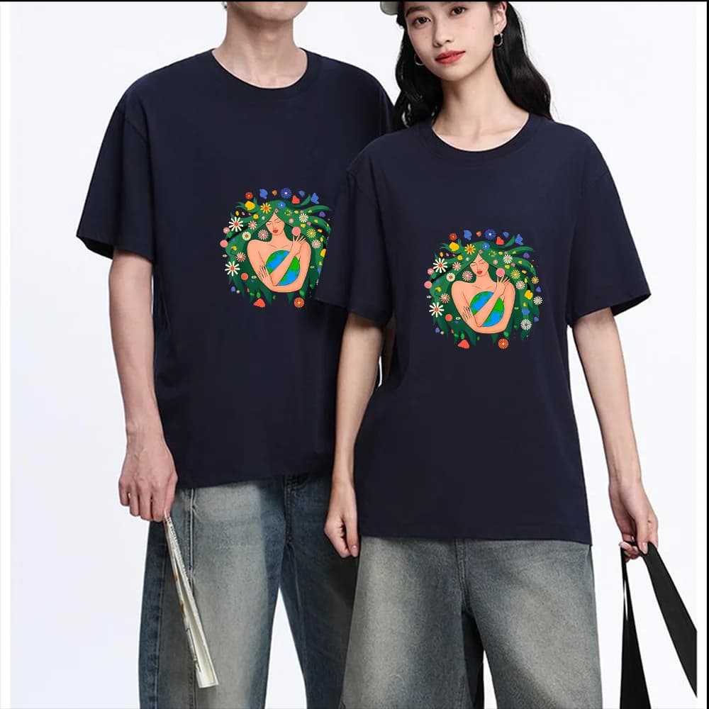 Earth Mother With Floral Hair Printed T Shirt Breathable Fabric S-XXL Personalized Custom Aesthetic Graphic Top Unisex Fit Casua