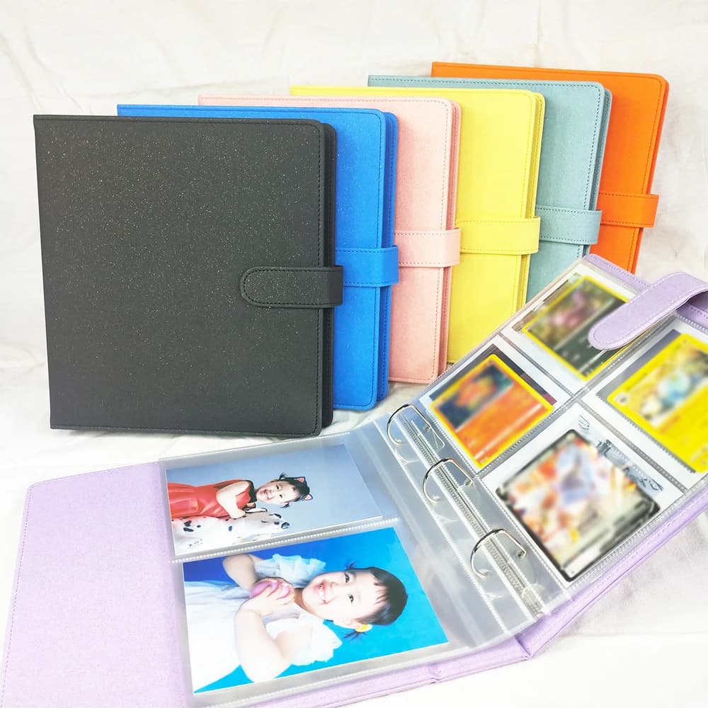 Raccoglitore in pelle PU glitterata A5 a 3 anelli con fibbia magnetica ricaricabile 4 × 6 album fotografico per notebook di cancelleria