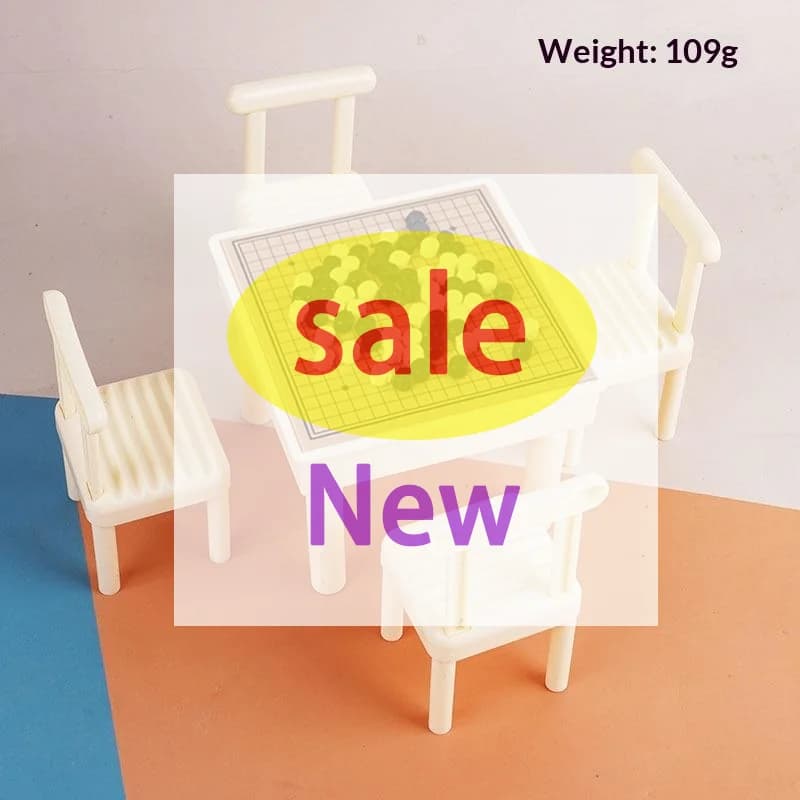 ^1 Set Mini Table With Chair Flying Chess Ludo Board Game Go Game Model Dollhouse Accessories Decor Miniature Chess Set